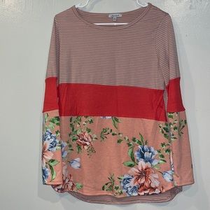 Pink stripped/solid/floral long sleeve shirt